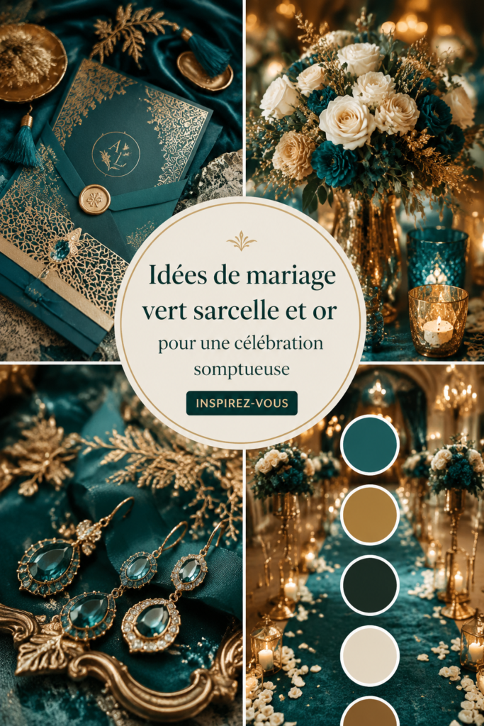 Thème de mariage élégant en bleu canard et or avec des décorations raffinées