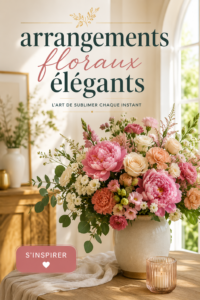 Arrangement floral élégant avec des fleurs diverses dans un vase stylé, idéal pour une décoration chic.