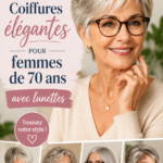 Coiffure élégante pour femme de 70 ans portant des lunettes, mettant en valeur son style.