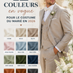 Costume du marié en couleur tendance pour un mariage en 2026