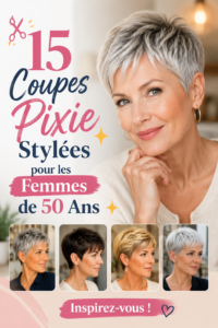 Une femme de 50 ans avec une coupe pixie élégante et stylée.