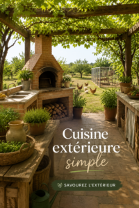 Une cuisine d'extérieur simple et fonctionnelle dans un jardin