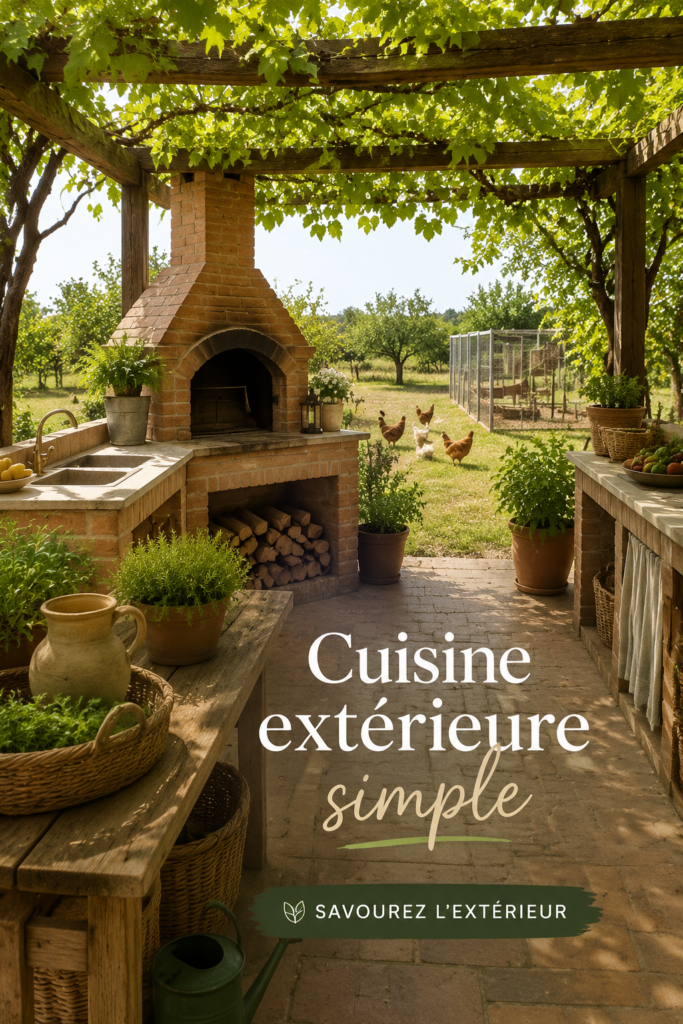Une cuisine d'extérieur simple et fonctionnelle dans un jardin