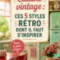 Une cuisine vintage chaleureuse avec des touches rétro, évoquant une ambiance nostalgique et conviviale