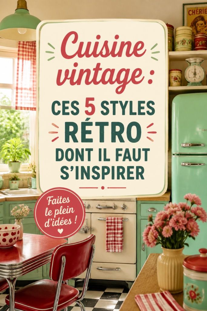Une cuisine vintage chaleureuse avec des touches rétro, évoquant une ambiance nostalgique et conviviale