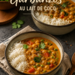Curry de garbanzos crémeux au lait de coco dans une assiette colorée