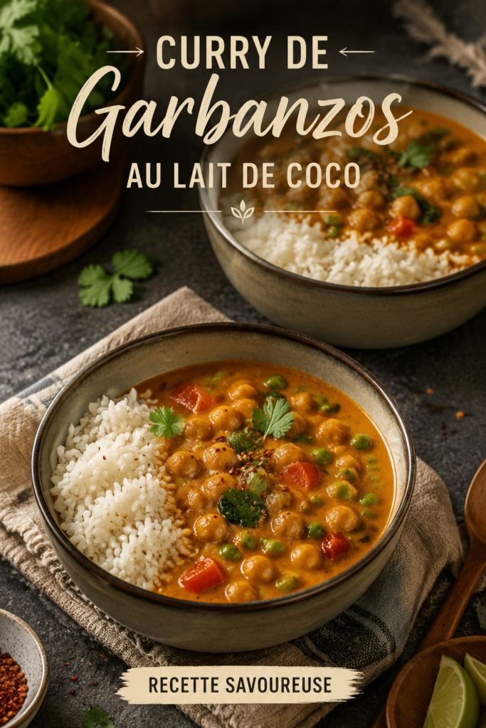 Curry de garbanzos crémeux au lait de coco dans une assiette colorée