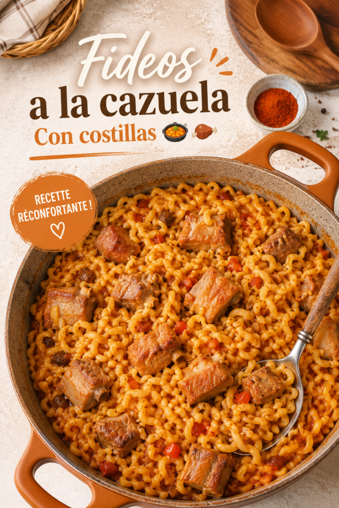 Plat de fideos à la cazuela garnis, typique de la cuisine familiale