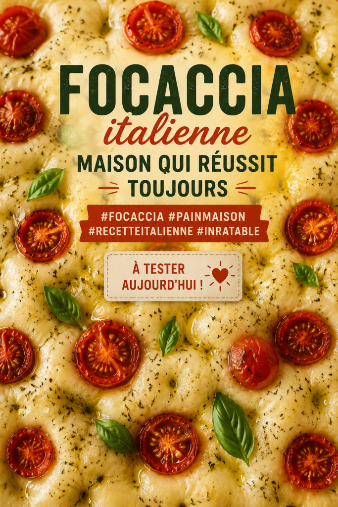 Focaccia maison bien dorée, prête à être dégustée.