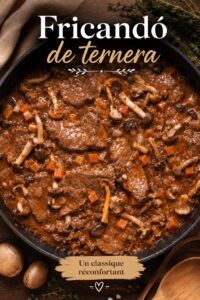 Un plat de fricandó de ternera bien présenté avec des légumes