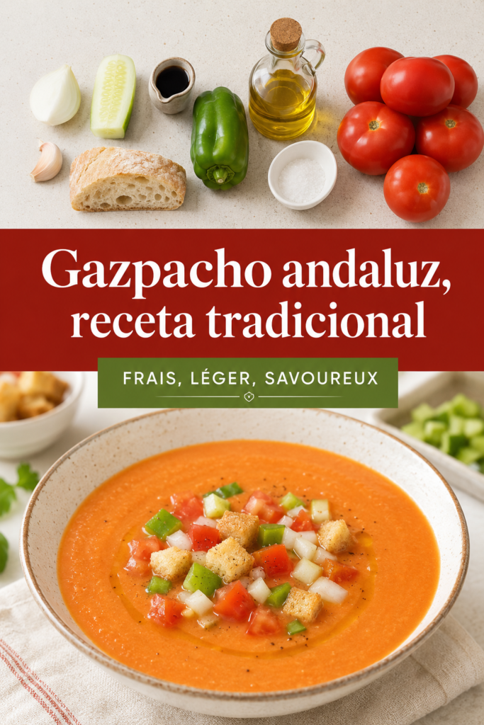 Bol de gaspacho andalou frais avec légumes colorés et herbes