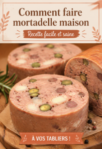 Mortadelle maison tranchée sur une planche en bois, prête à être servie.