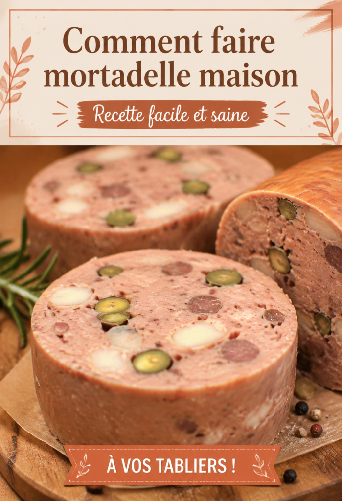 Mortadelle maison tranchée sur une planche en bois, prête à être servie.