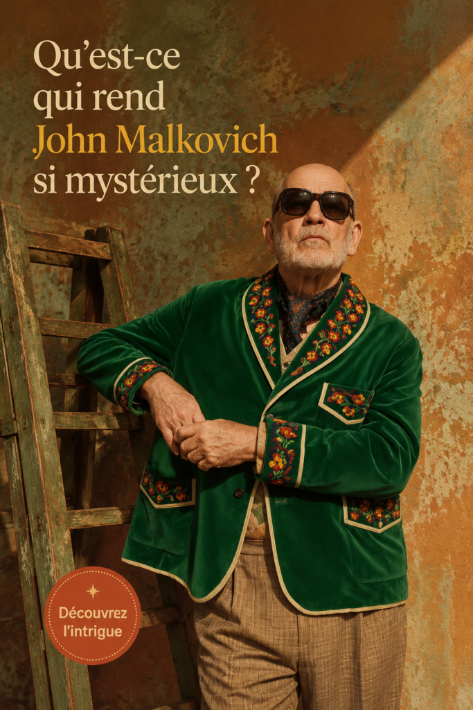 Portrait de John Malkovich, acteur au style unique et mystérieux.