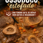 Assiette d'ossobuco estofado savamment présenté, prêt à être dégusté.