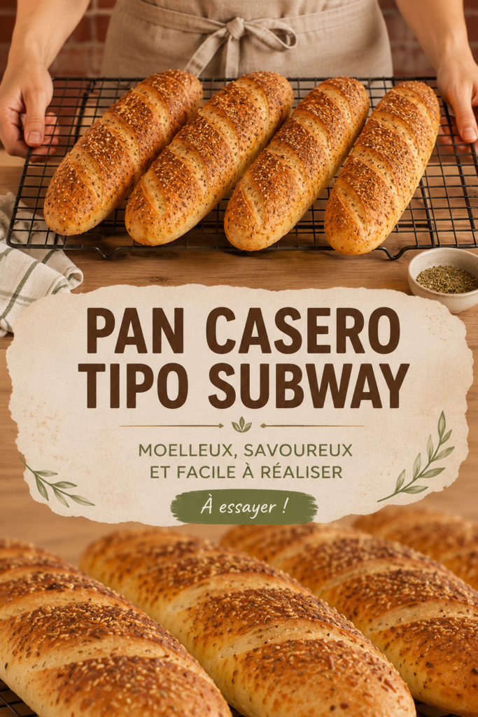 Pain maison inspiré de Subway, doré et moelleux sur une planche en bois
