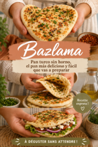 Pain turc bazlama frais, doré et moelleux, sorti du poêle.