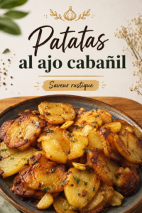 Patatas al ajo cabañil servies dans un plat traditionnel, avec une garniture de persil frais.