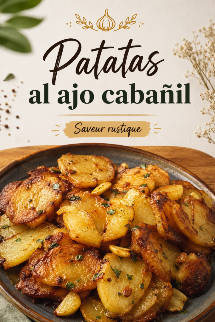 Patatas al ajo cabañil servies dans un plat traditionnel, avec une garniture de persil frais.