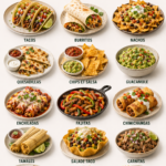 Assiette de tacos garnis de viandes et légumes, plats mexicains colorés en famille.