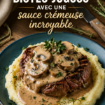 Bistéc juteux servi avec une sauce crémeuse sur une assiette