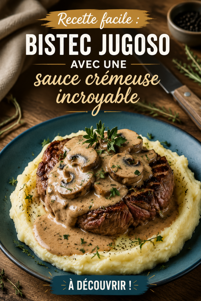 Bistéc juteux servi avec une sauce crémeuse sur une assiette