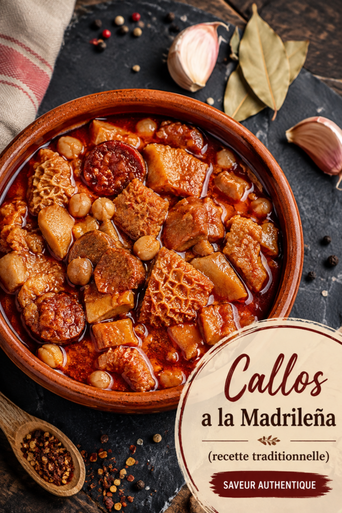 Callos à la madrilène préparés avec soin, un plat traditionnel espagnol.