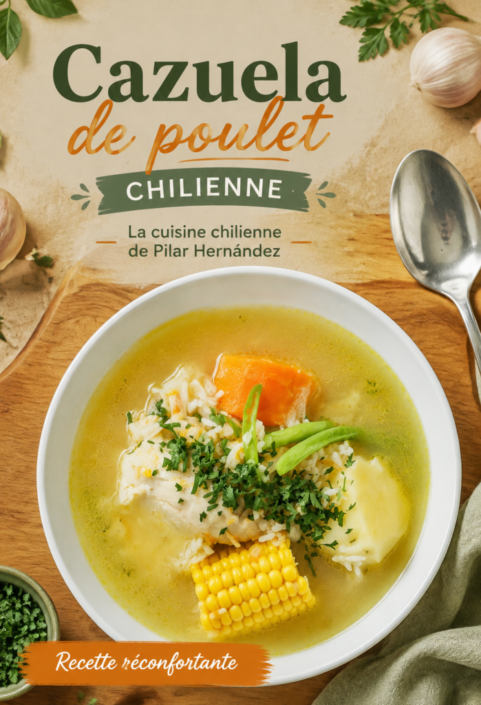 Cazuela de pollo chilienne, un plat familial coloré avec des légumes et du poulet.