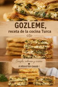 Gözleme doré et farci, typique de la cuisine turque, sur une assiette colorée.