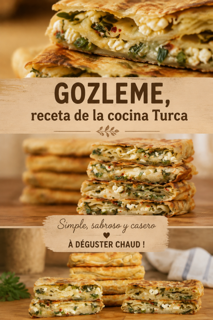 Gözleme doré et farci, typique de la cuisine turque, sur une assiette colorée.