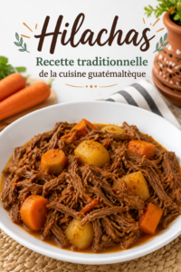 Un plat de Hilachas traditionnel guatémaltèque avec des garnitures colorées.