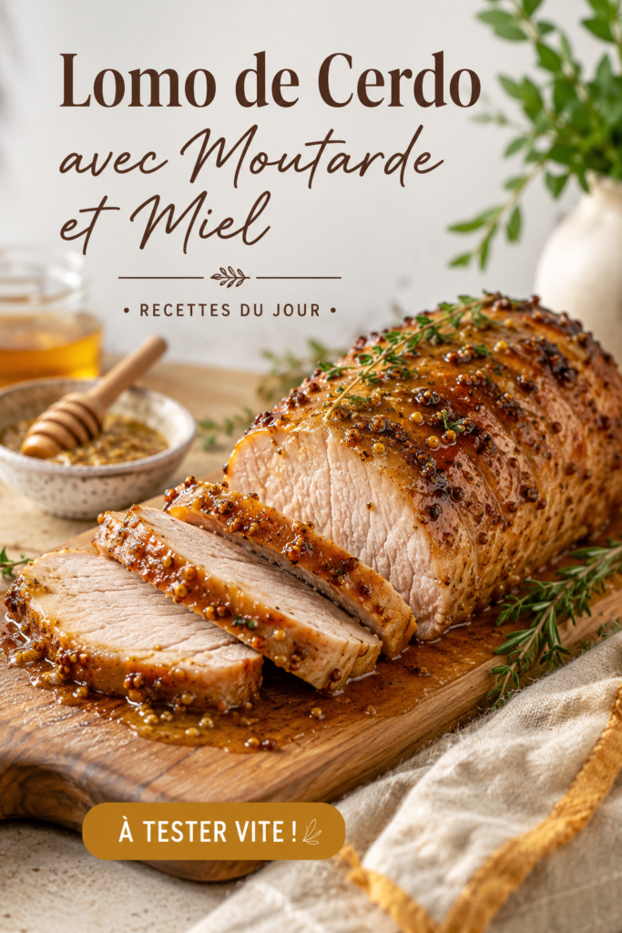 Lomo de porc mariné à la moutarde et au miel sur une table dressée
