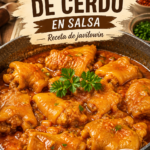 Manitas de cerdo en salsa servies dans un plat traditionnel