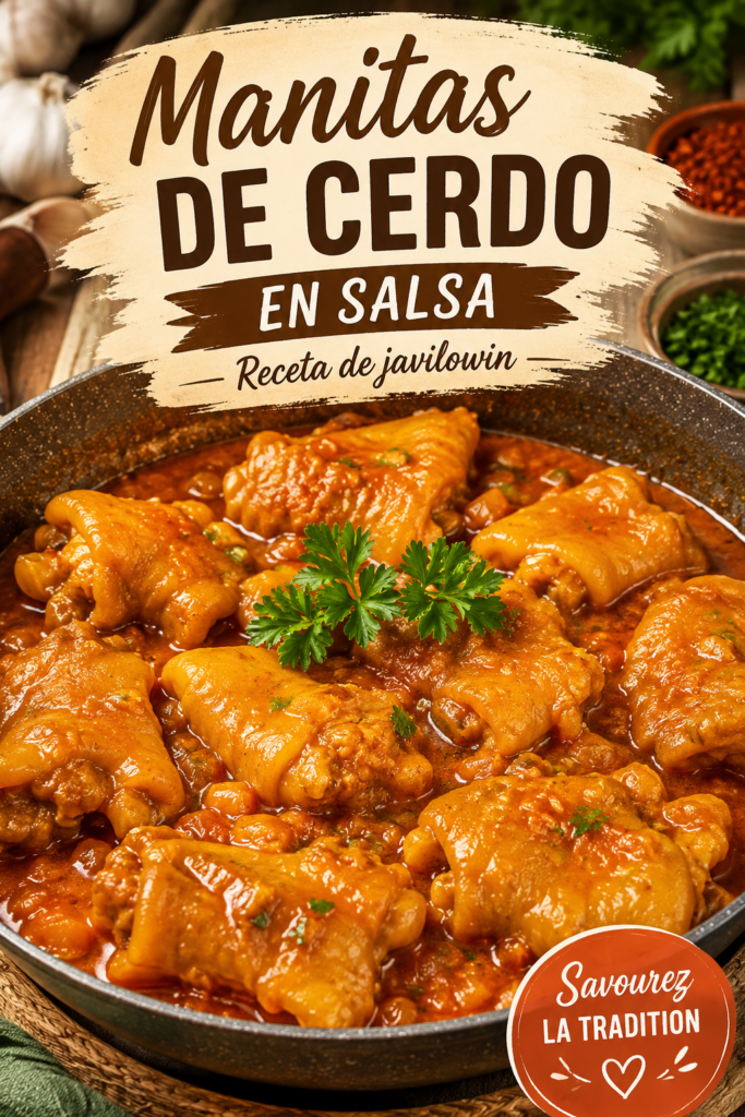 Manitas de cerdo en salsa servies dans un plat traditionnel