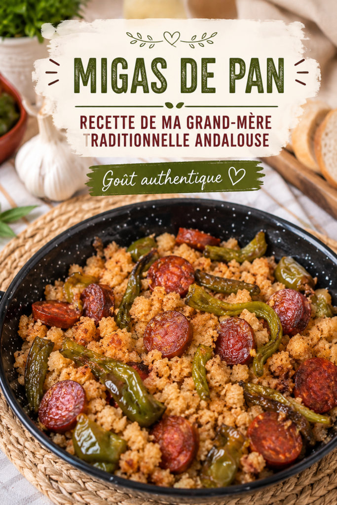 Assiette de migas de pain servie avec des tomates et des poivrons, un plat traditionnel andalou.