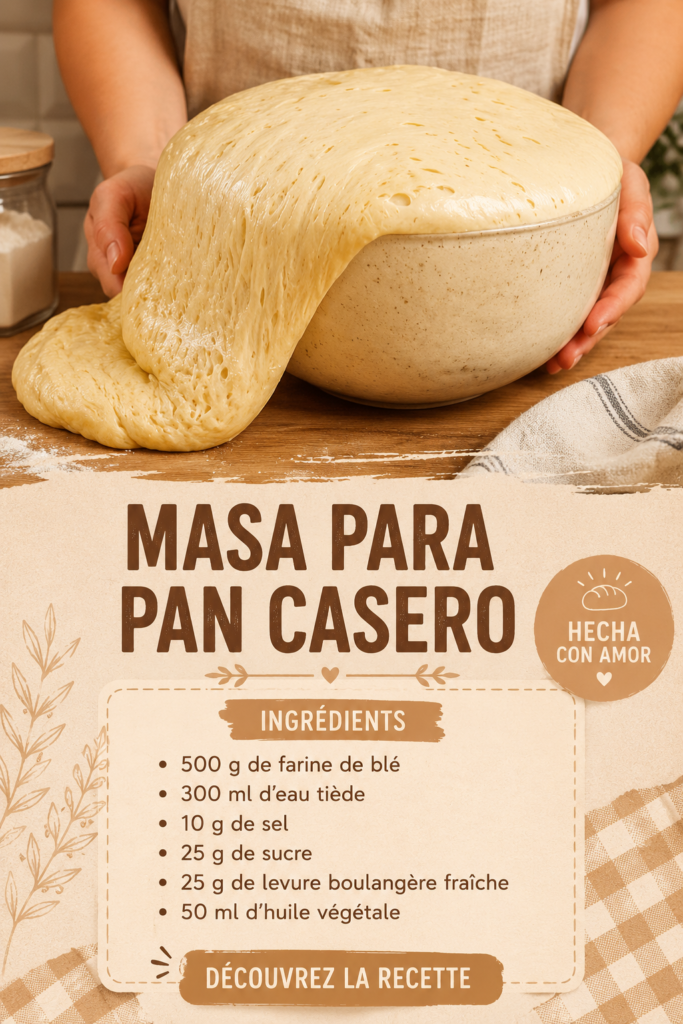 Pâte à pain maison prête à être cuite, dans un bol en bois.