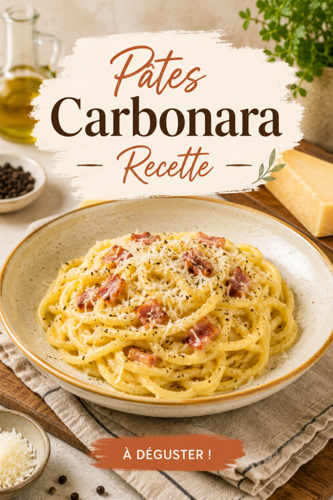 Assiette de pâtes carbonara avec une garniture de fromage frais