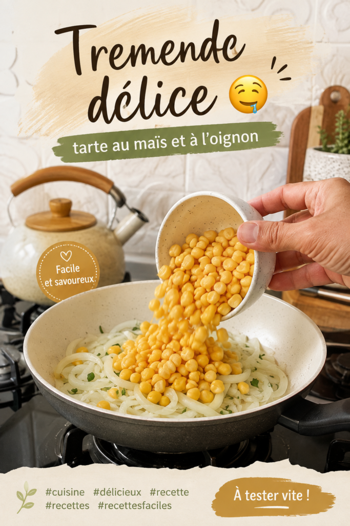 Tarte au maïs et à l'oignon fraîchement cuite, parfaite pour un repas familial.
