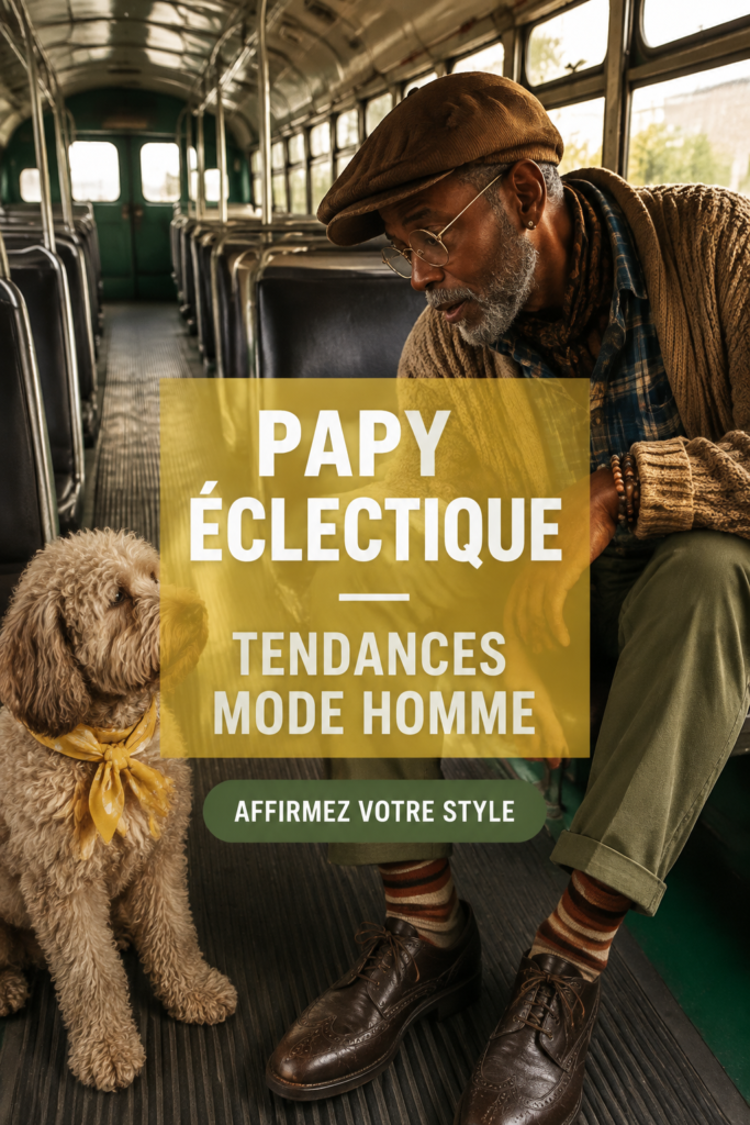 Homme portant un look éclectique composé de vêtements modernes et vintage, illustrant le style masculin diversifié.