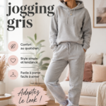 Dame portant un jogging gris stylé dans un cadre urbain