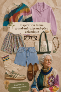 Un ensemble vintage d'été avec des motifs floraux et des accessoires rétro.