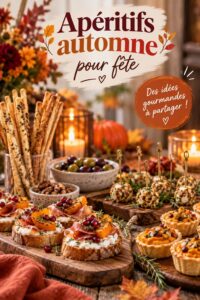 Table décorée pour un apéritif d'automne avec des plats réconfortants