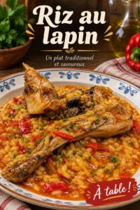 Plat d'arroz con conejo bien présenté, typique de la cuisine espagnole