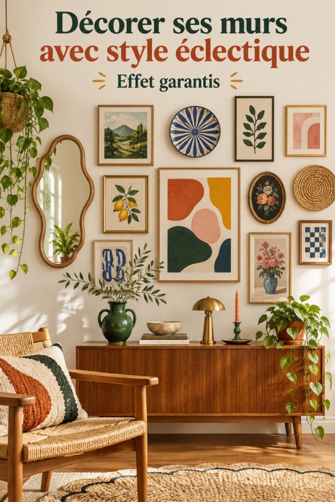 Décoration murale éclectique avec un mélange de styles vintage et moderne
