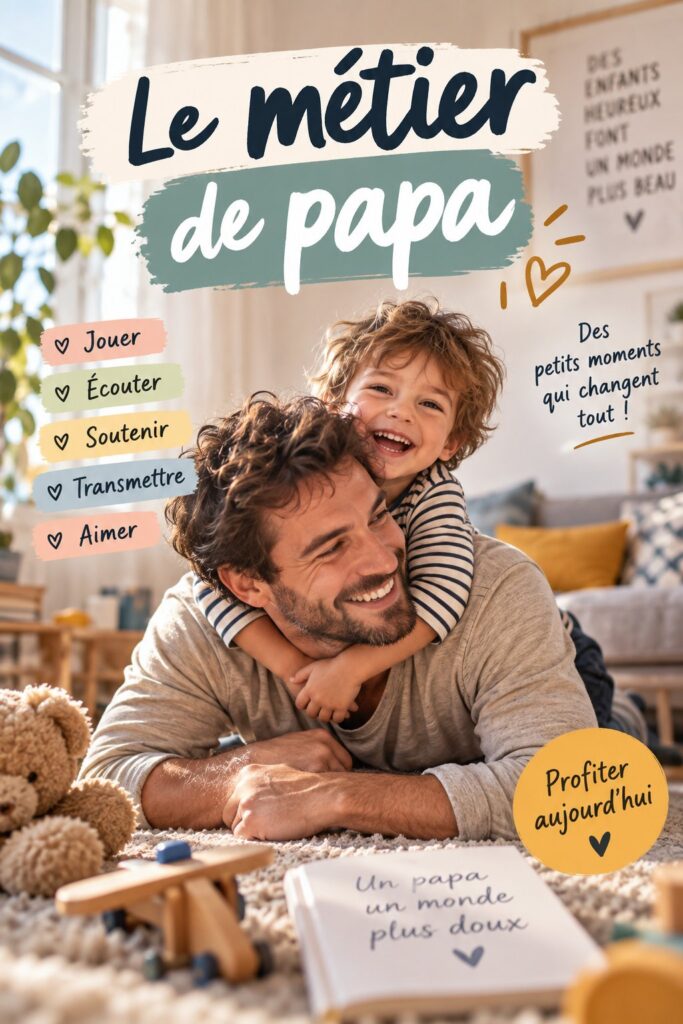 Un papa jouant avec son enfant dans un parc, illustrant la parentalité moderne.