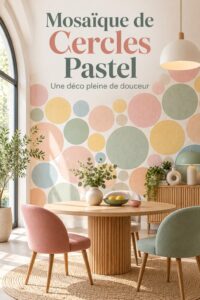 Mosaïque de cercles pastel réalisée dans un salon moderne.