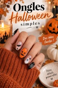 Ongles Halloween simples avec des motifs festifs.