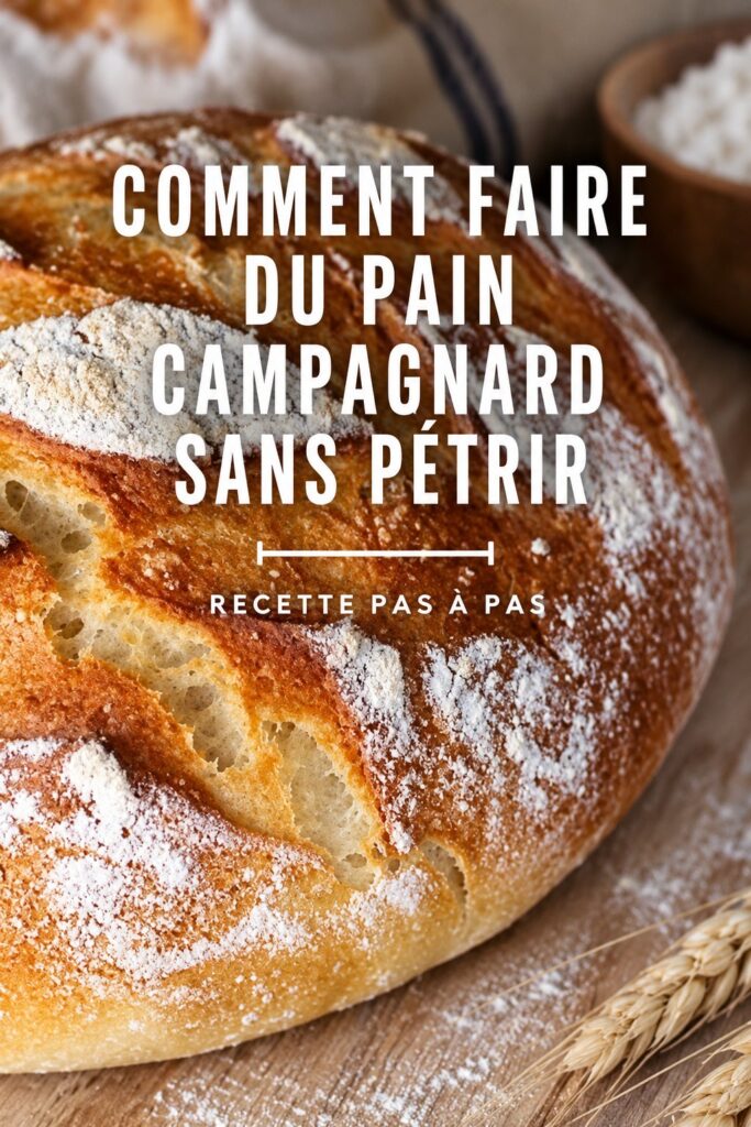 Pain de campagne sans pétrissage sur une planche en bois