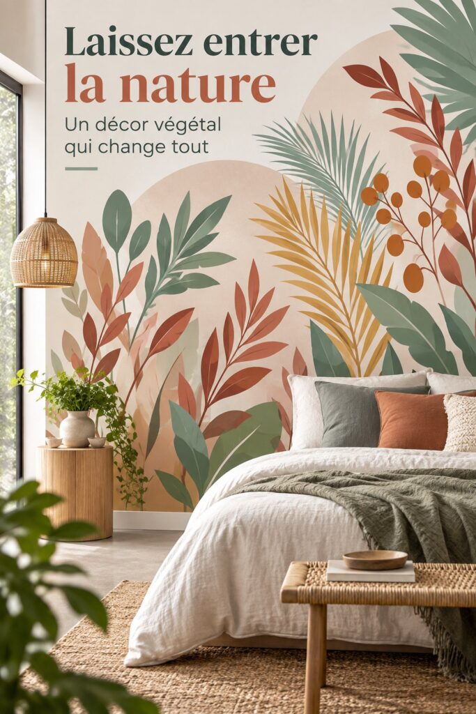 Papier peint à motif feuillage dans une chambre chaleureuse