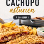 Photographie d'un cachopo asturien doré et croustillant, garni de fromage et de jambon.
